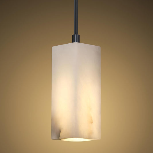1 Light Modern Industrial Farmhouse Hanging Kitchen Island Pendant Ceiling Light Fixture,Square Natural Alabaster Marble Black Finish Over Sink Restaurant bar Corridor