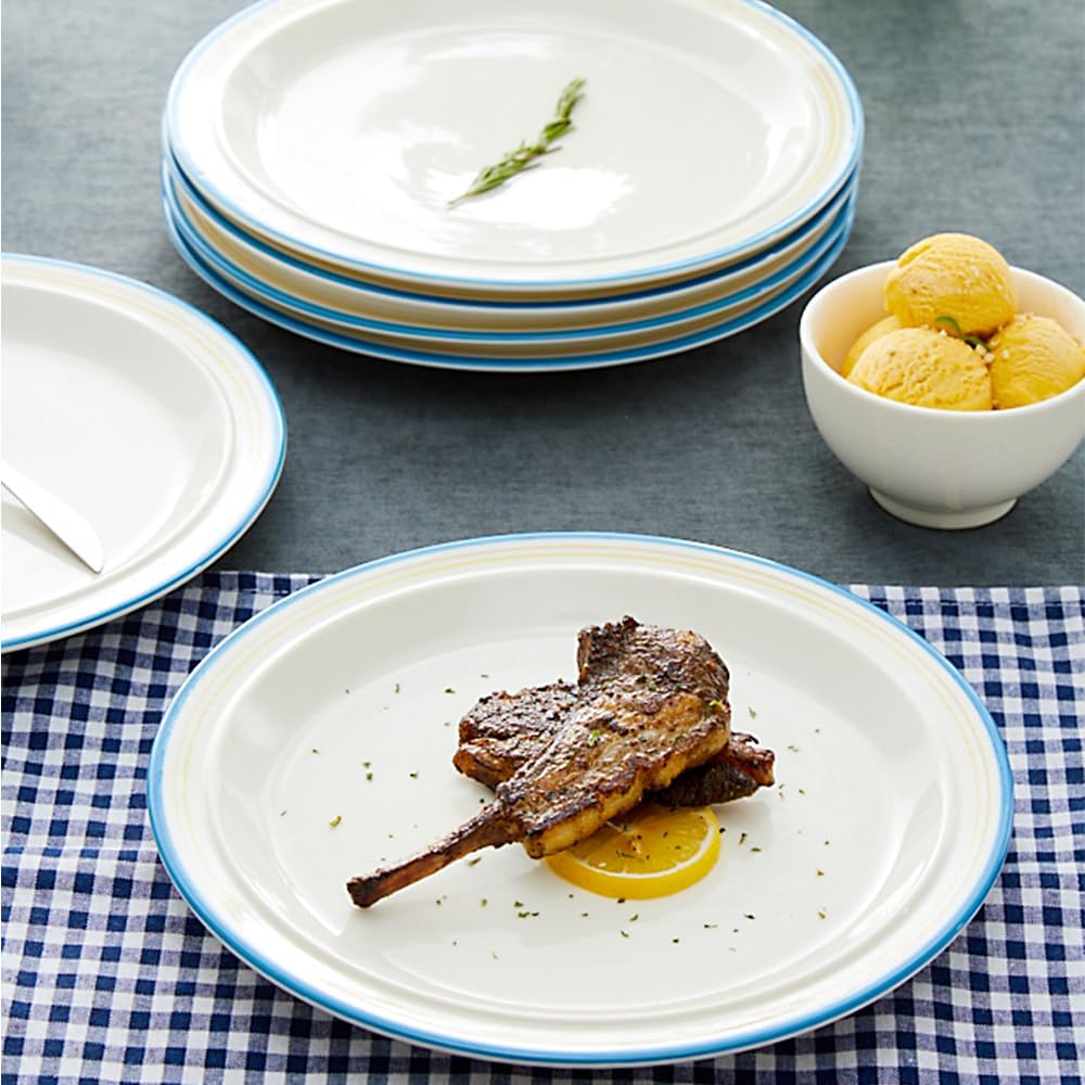 10.5-inch Porcelain Dinner Plate Set of 6 - Microwave, Oven and Dishwasher Safe, Scratch Resistant. (Cozy Blue)