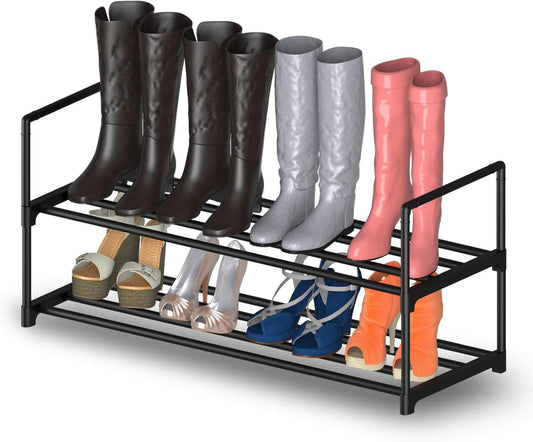 2 Tier Metal Shoe Rack,Adjustable Shoe Shelf Storage Organizer,Stackable Boot & Shoe Storage,for Entryway,Hallway,Closet,Black