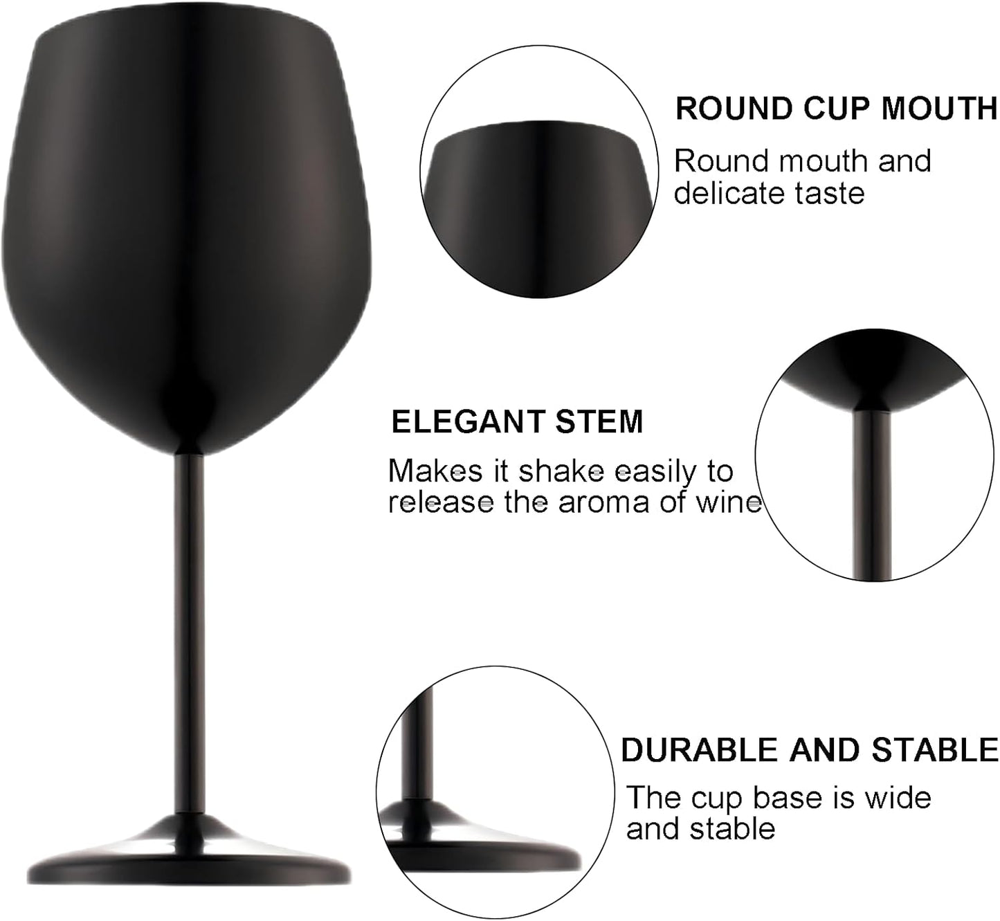 Stainless Steel Wine Glasses Set of 2, 18 oz Unbreakable Black Wine Glass Unique Metal Wine Goblets for Outdoor Capming and Pool Gift for Wine Lovers