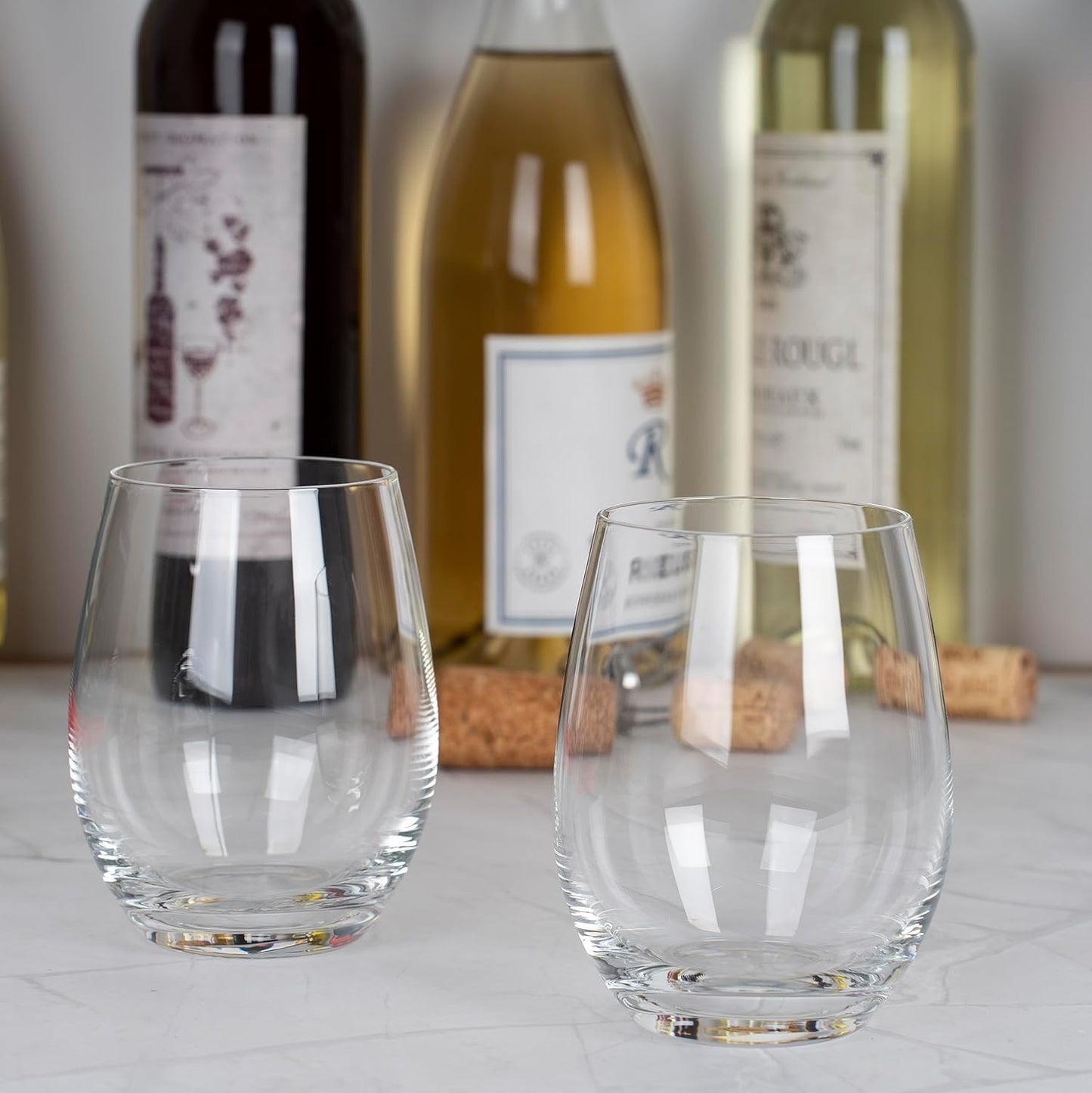 Premium Crystal Stemless Wine Glasses Set of 6, 15oz Lead-Free Red or White Wine Glass, Water Juice Glasses, All-Purpose Beverage Cups, Clear Drinking Tumblers in Gift Box, Dishwasher Safe