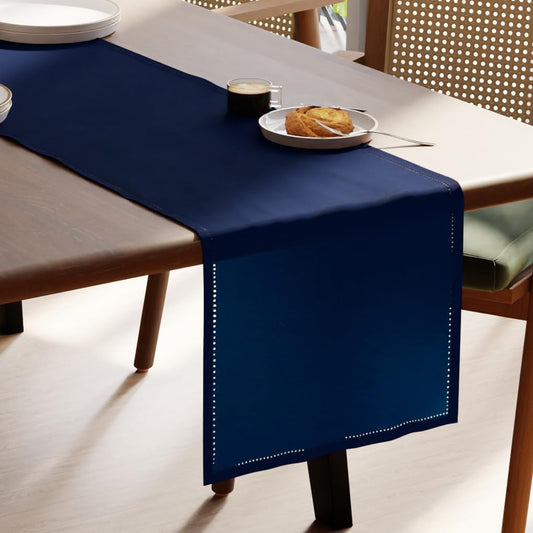 Encasa XO Dining Table Runner 13"x59" | Pure Cotton Hemstitched Design | Scotch Blue - Machine Washable