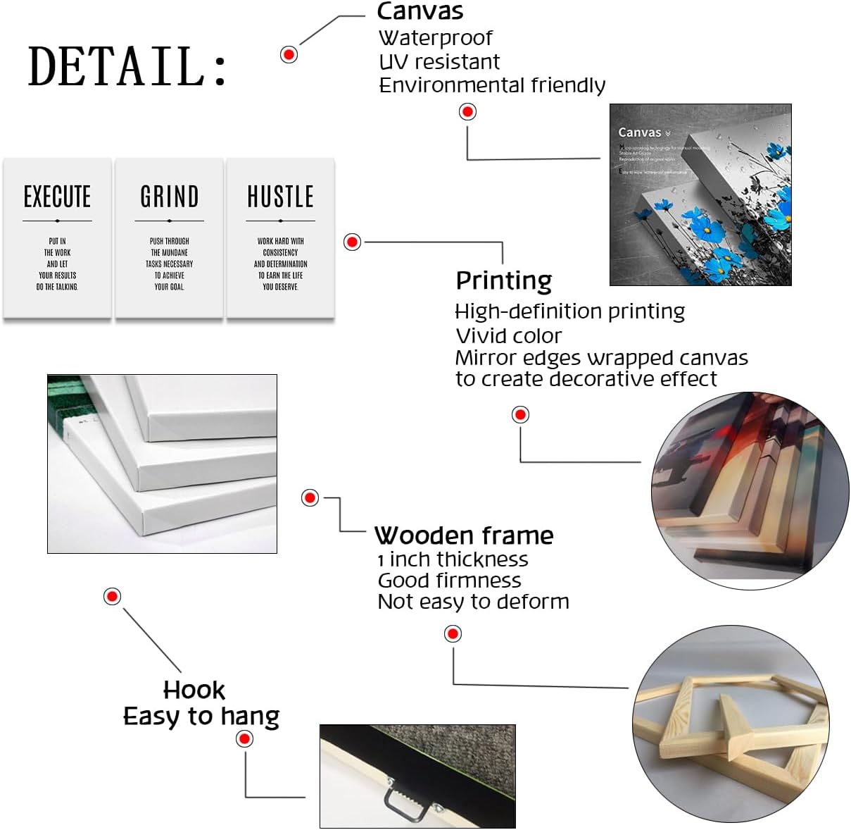 Mistyefly 3 Piece Hustle Grind Execute Wall Art Inspirational Motivational Office Decor Quotes Poster for Home (20''Wx28''Hx3PCS)