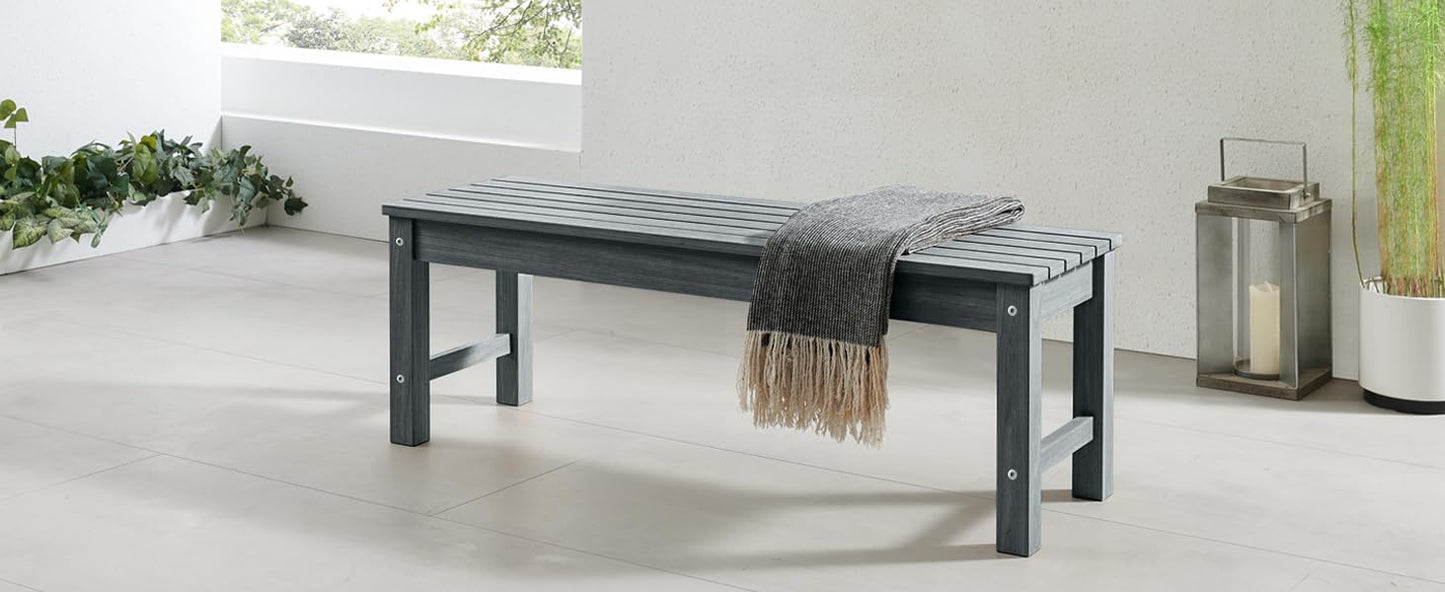 Psilvam 2-Person Outdoor Poly Lumber Patio Backless Bench, Fade-Resistant & Odor-Free Poly Lumber Patio Furniture, Weatherproof, Suitable for Garden, Porch and Park, 700 Lbs Support (1, Dark Grey)