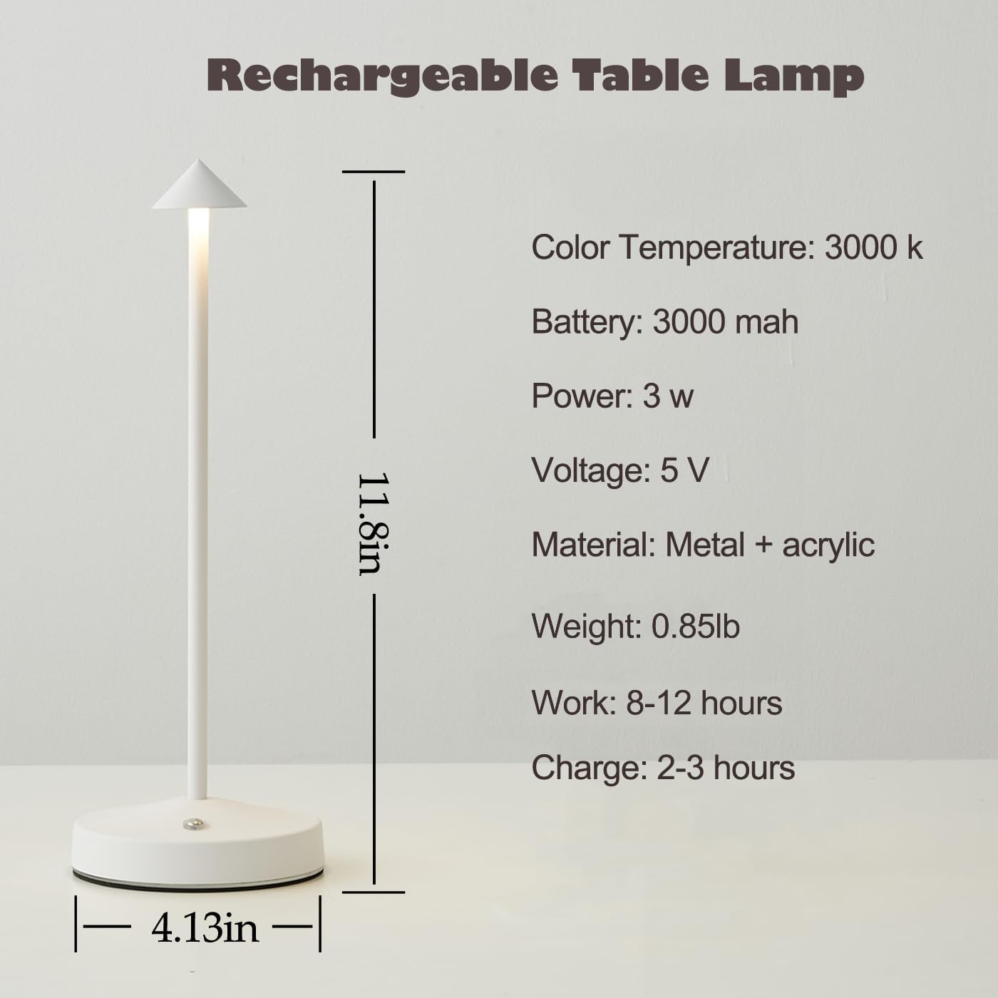 Cordless Table Lamps Rechargeable,White Battery Operated Table lamp in Aluminum,Portable LED Touch 2 Levels Brightness Dimmable Bar Lamp,Battery Operated Desk Lamp for Indoor/Outdoor