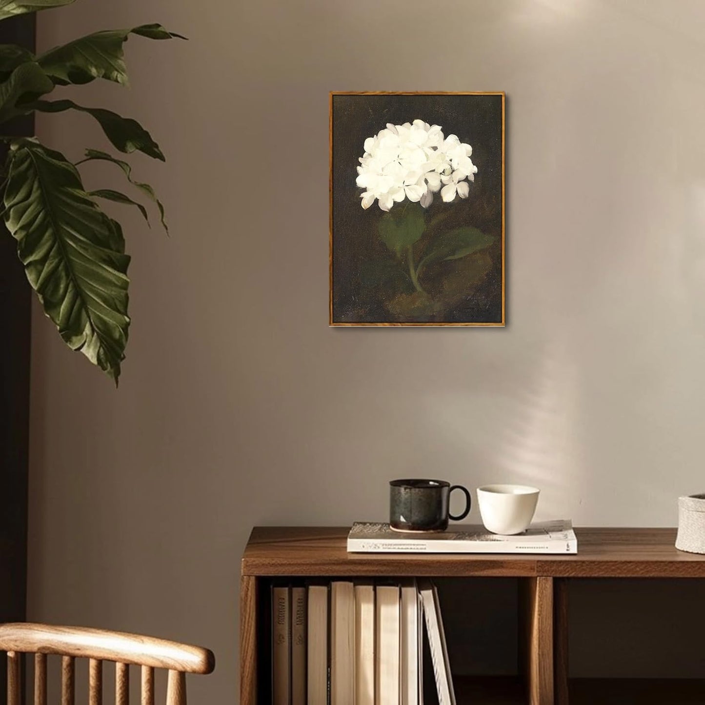 Djmwtb Vintage Framed Wall Art White Hydrangea Canvas Wall Art Prints Minimalist Floral Painting Flower Botanical Pictures Artwork for Living Room Bedroom Bathroom 12x16in