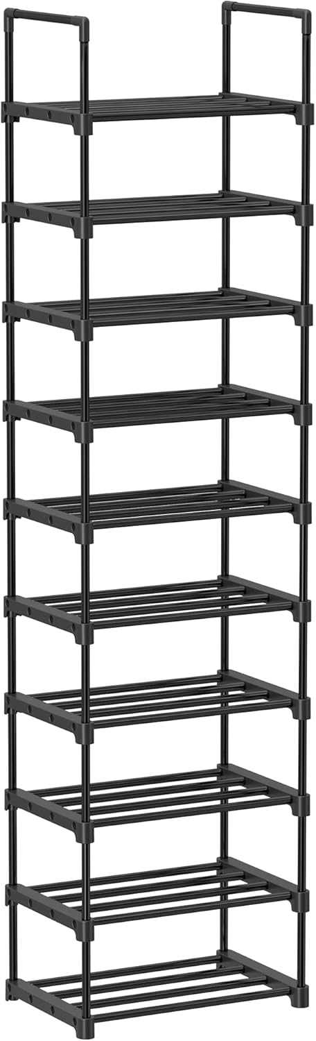SONGMICS Shoe Rack, 10-Tier Shoe Organizer, Metal Storage Shelf, Upright or Upside Down, for 11-22 Pairs, for Entryway, 11.8 x 17.7 x 68.5 Inches, Black ULSA25BK