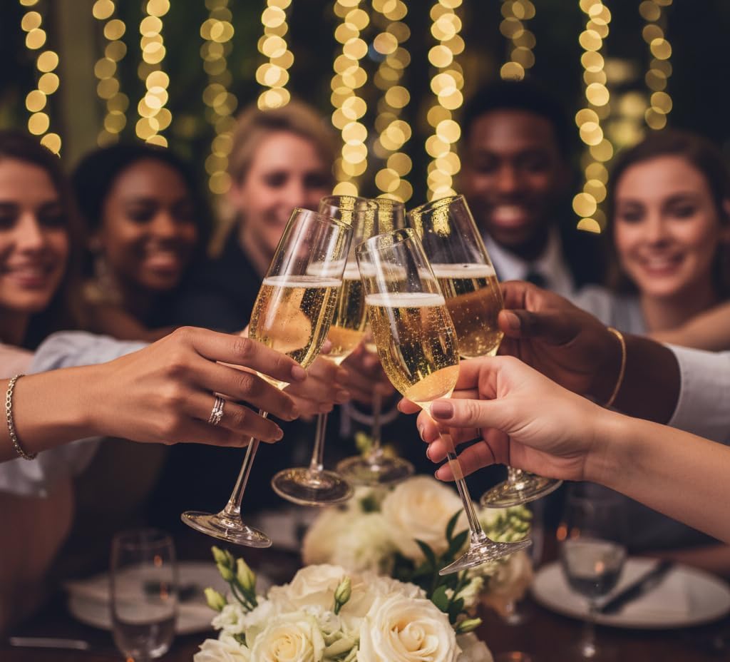 Champagne Glasses | Made in Europe | Set of 4 | Sheer Rim | 7 Fl. Oz. | 100% Lead-Free Crystal | Clear Sparkling Champagne Flutes | Perfect for Special Occasions | Gift Idea