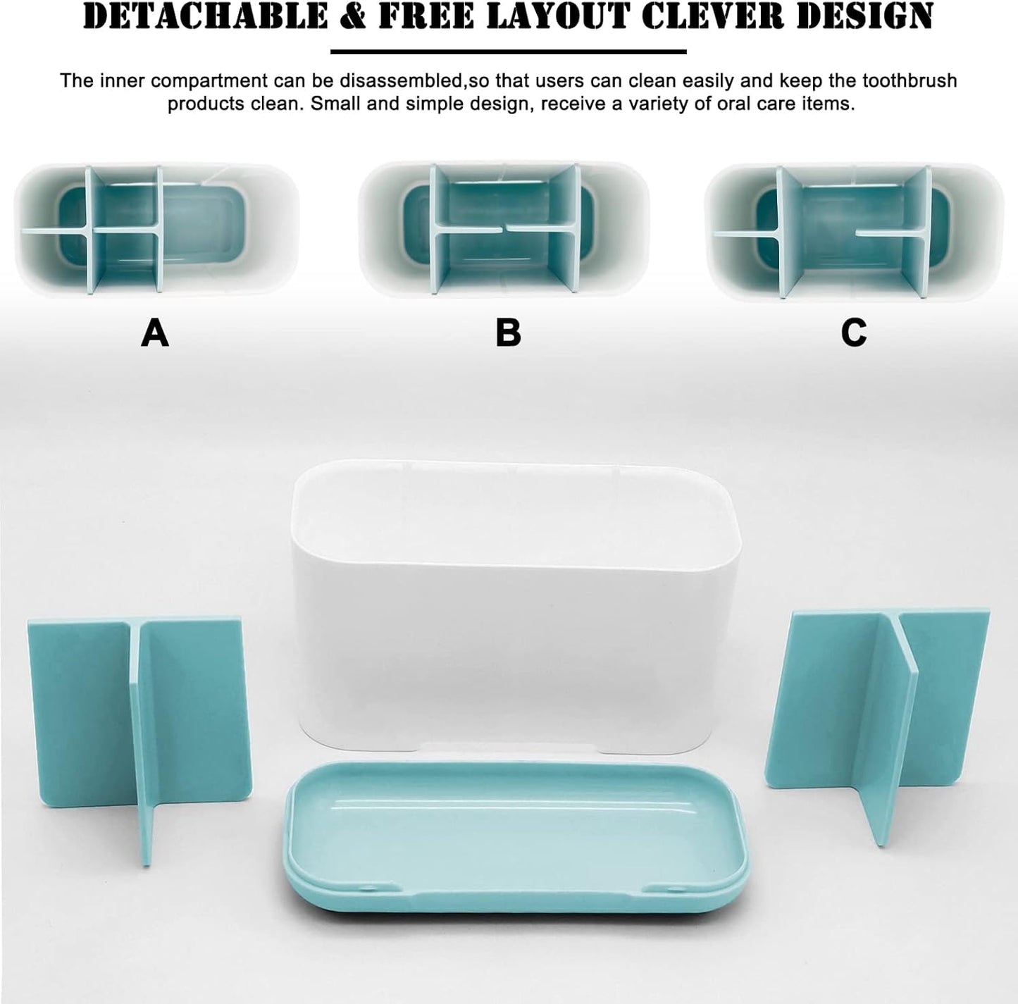 Toothbrush Holder with Anti-Slip,Plastic Detachable for Easy Cleaning Multi-Functional Storage,Large Electric Toothbrush and Toothpaste Organizer Caddy for Bathroom Vanity,Sink,Countertop (Blue)