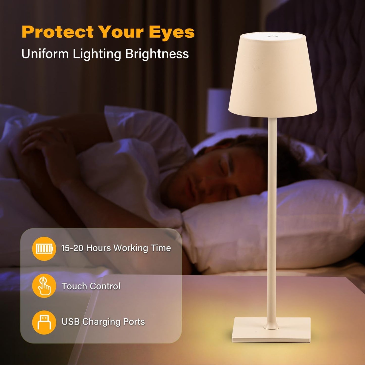 2 Pack Cordless Table Lamps, 3 Colors Stepless Dimming, 5000mAh Rechargeable Battery LED Desk Lamp for Bedroom/Couple Dinner/Desk/Cafe/Dining Room/Terrace