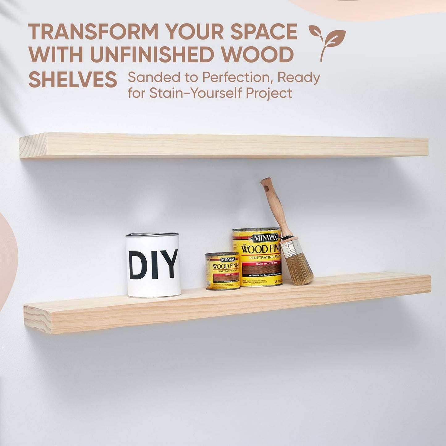 Homeforia 42 inch Wood Floating Shelf, High End Solid Natural Wood 42inch Large Floating Shelves for Wall Mounted, Unfinished Wooden Floating Shelves, Heavy Duty Bracket, 42 X 6.5 X 1.75 in, Set of 2