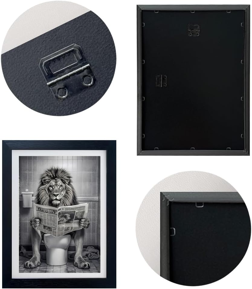 Black and White Bathroom Wall Decor Lion in Toilet Decor Funny Bathroom Wall Art Animal Canvas Print Artwork
