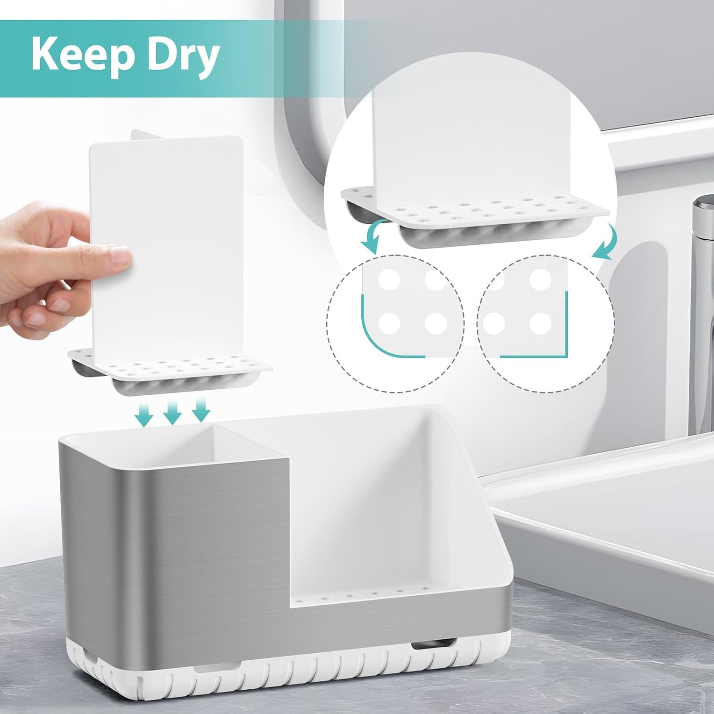 Toothbrush Holders for Bathroom Countertop Organizer, Brushed Nickel Tooth Brush Holder, Kids Electric Toothbrush and Toothpaste Holder with Drainage (Brushed Silver)