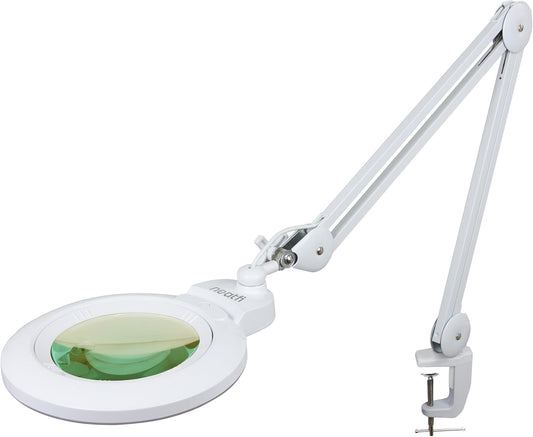 Neatfi XL Bifocal LED Magnifying Lamp, 7-Inch Acrylic Lens, 5D/20D Magnification, Hands-Free, Dimmable, 84 SMD LED, Adjustable Arm for Crafts, Reading, Close Work (White, CCT with Clamp)