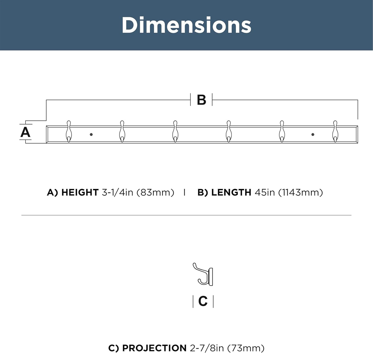 FRANKLIN BRASS Casual Curve Wall Mounted Pure White 45 in. Coat Rack, 6 Nickel Hooks, B46719K-PMN-R