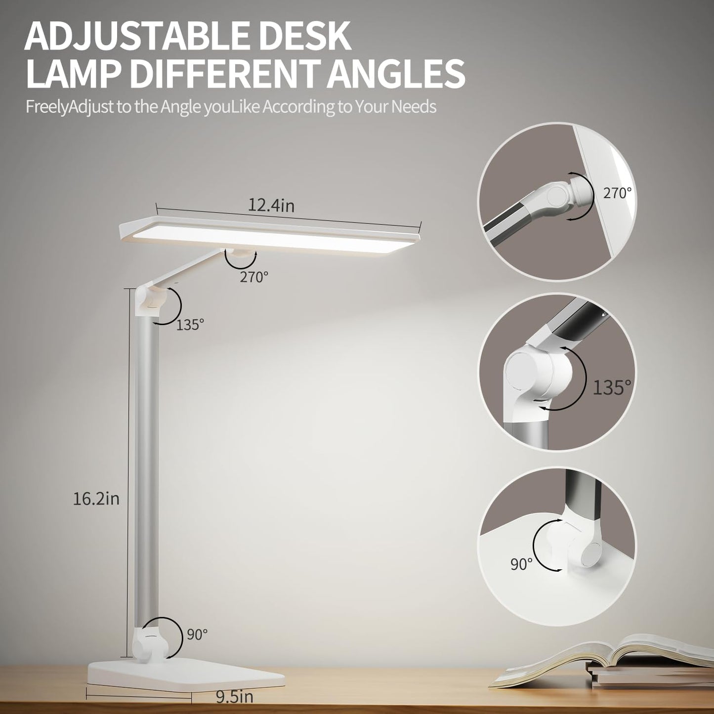 Desk Lamp with USB A+C Dual Charging Port, 23W 1000LM DC Adapter LED Dsek Light for Office Home, Eye-Caring Desk Light 3 Brightness Lamp for Computer, Video Conferencing, Workbench, Crafting, Reading