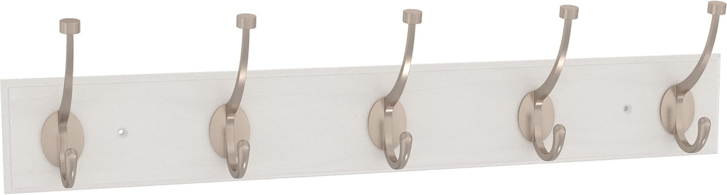 Franklin Brass Pilltop (1-Pack) 27' Coat Rack Wall Mount Pure White Hat Rack with 5 Hooks Mounted Hanging Hook Rail for Clothes, Towels, Purses, Bags, Kitchen, Entry, Closet Organization B46716K-PMN-R