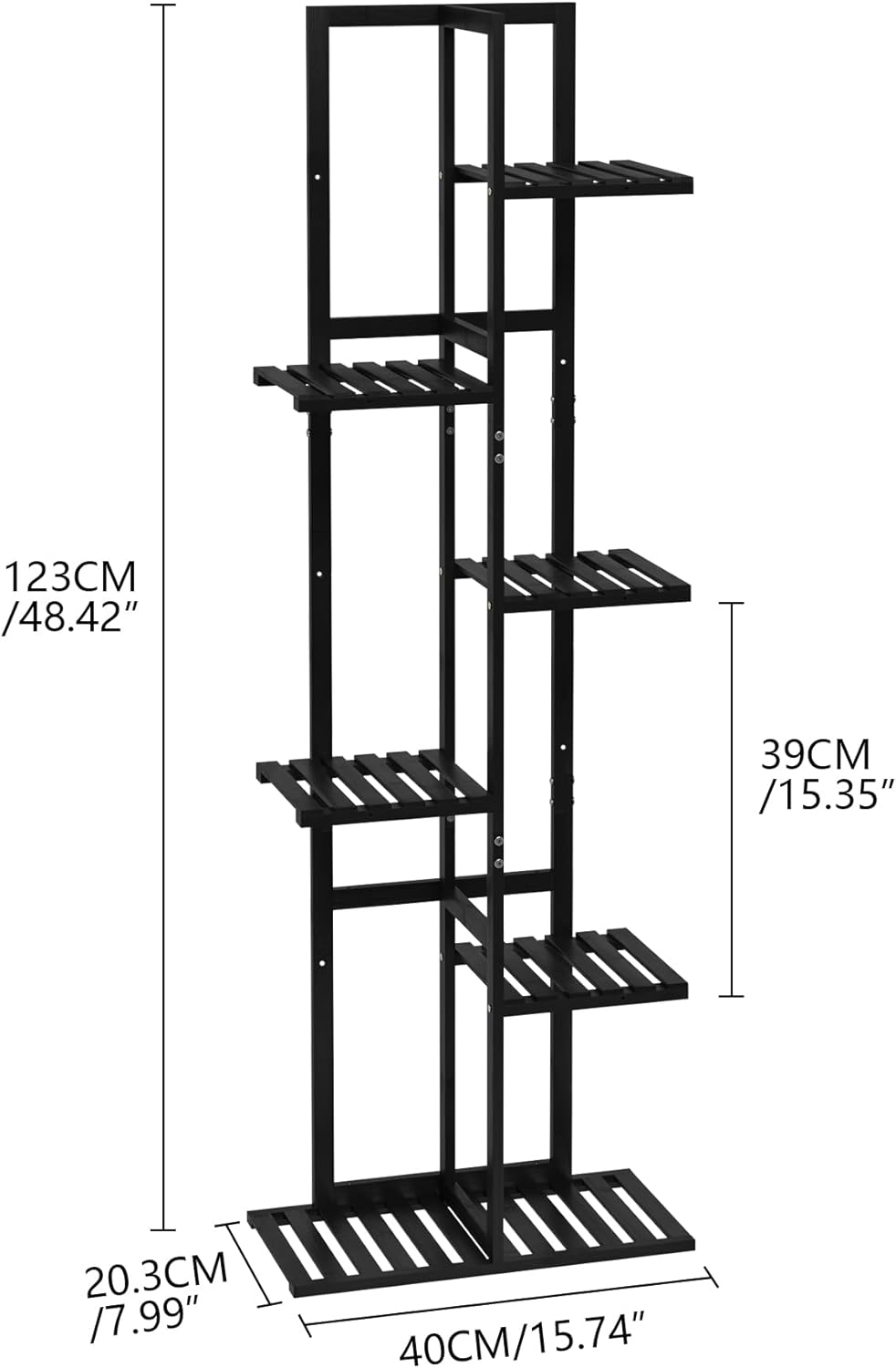 Laiensia Bamboo Plant Stand Rack 6 Tier,Multiple Stand Holder Shelf Rack, Indoor&Outdoor Planter Display Shelves for Patio Garden, Living Room, Corner Balcony and Bedroom,Black