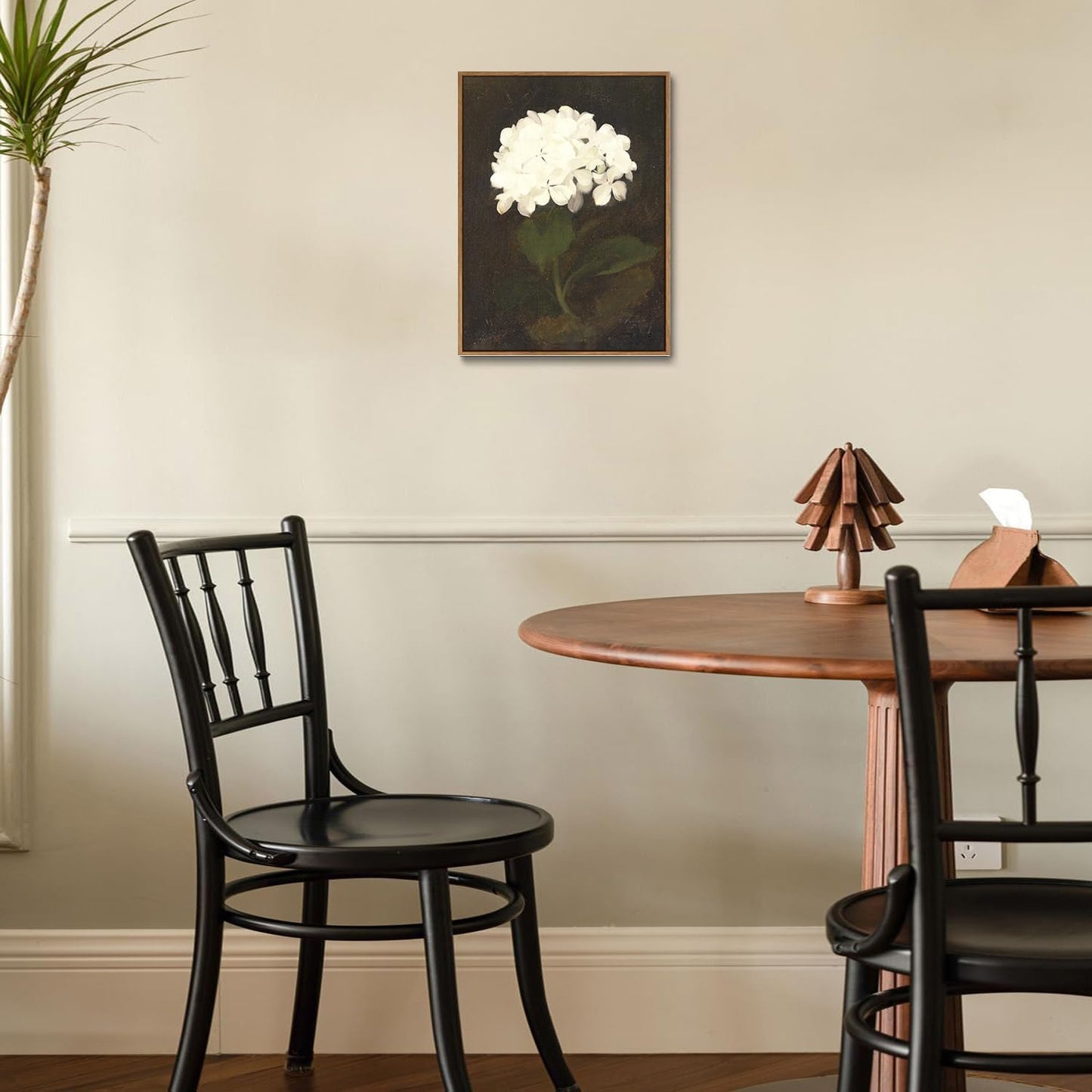 Djmwtb Vintage Framed Wall Art White Hydrangea Canvas Wall Art Prints Minimalist Floral Painting Flower Botanical Pictures Artwork for Living Room Bedroom Bathroom 12x16in