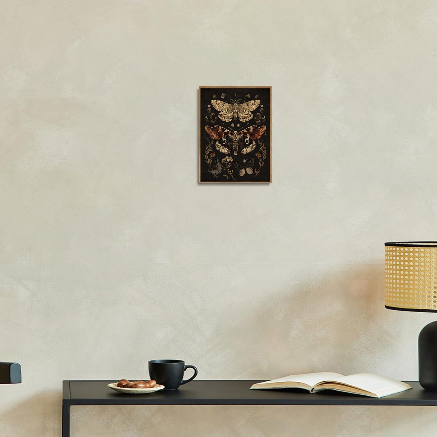 Djmwtb Vintage Framed Wall Art Moth Canvas Wall Art Prints Gothic Paintings Botanical Aesthetic Pictures Wall Decor Artwork for Living Room Bedroom Bathroom Office 16x24in