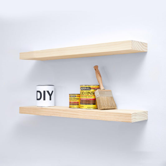 Homeforia 30 inch Wood Floating Shelves, High End Solid Natural Wood 30inch Floating Shelf for Wall, Unfinished Wooden 30 inches Floating Shelves, Heavy Duty Bracket, 30 X 6.5 X 1.75 in, Set of 2