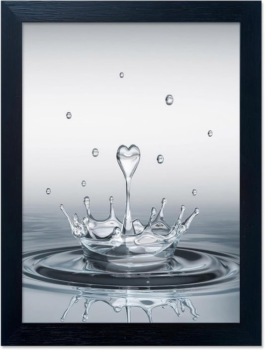 Framed Bathroom Wall Art Heart Water Drop Splash Canvas Print Artwork Bathroom Pictures Wall Decor Modern Painting for Home Office Decoration