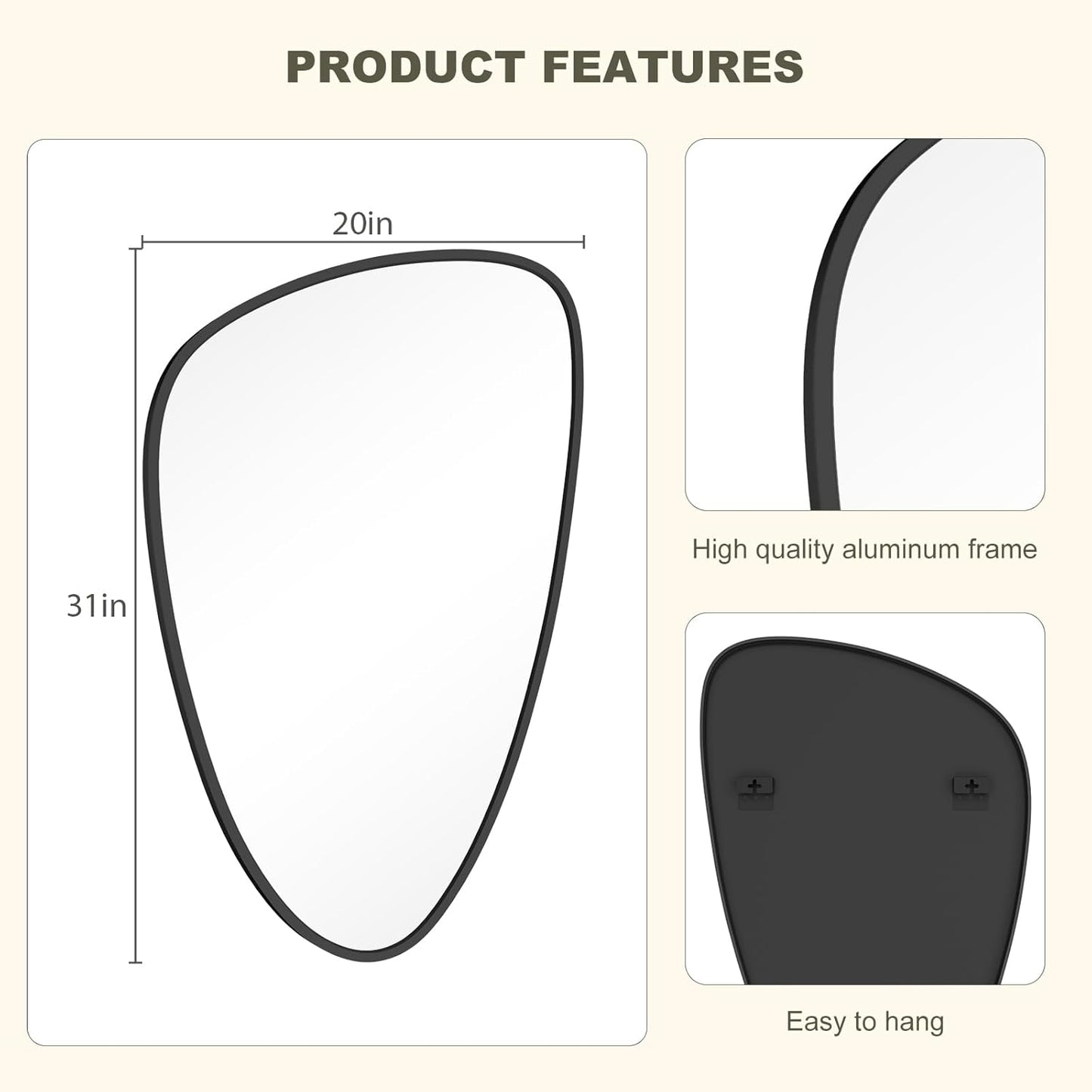 WallBeyond Asymmetrical Mirror, Irregular Wall Mirror, Wall Mirrors Decorative for Bedroom Living Room entryway Hall, Wall Mirror for mid Century Modern Decor 31" H x 20" W, Black