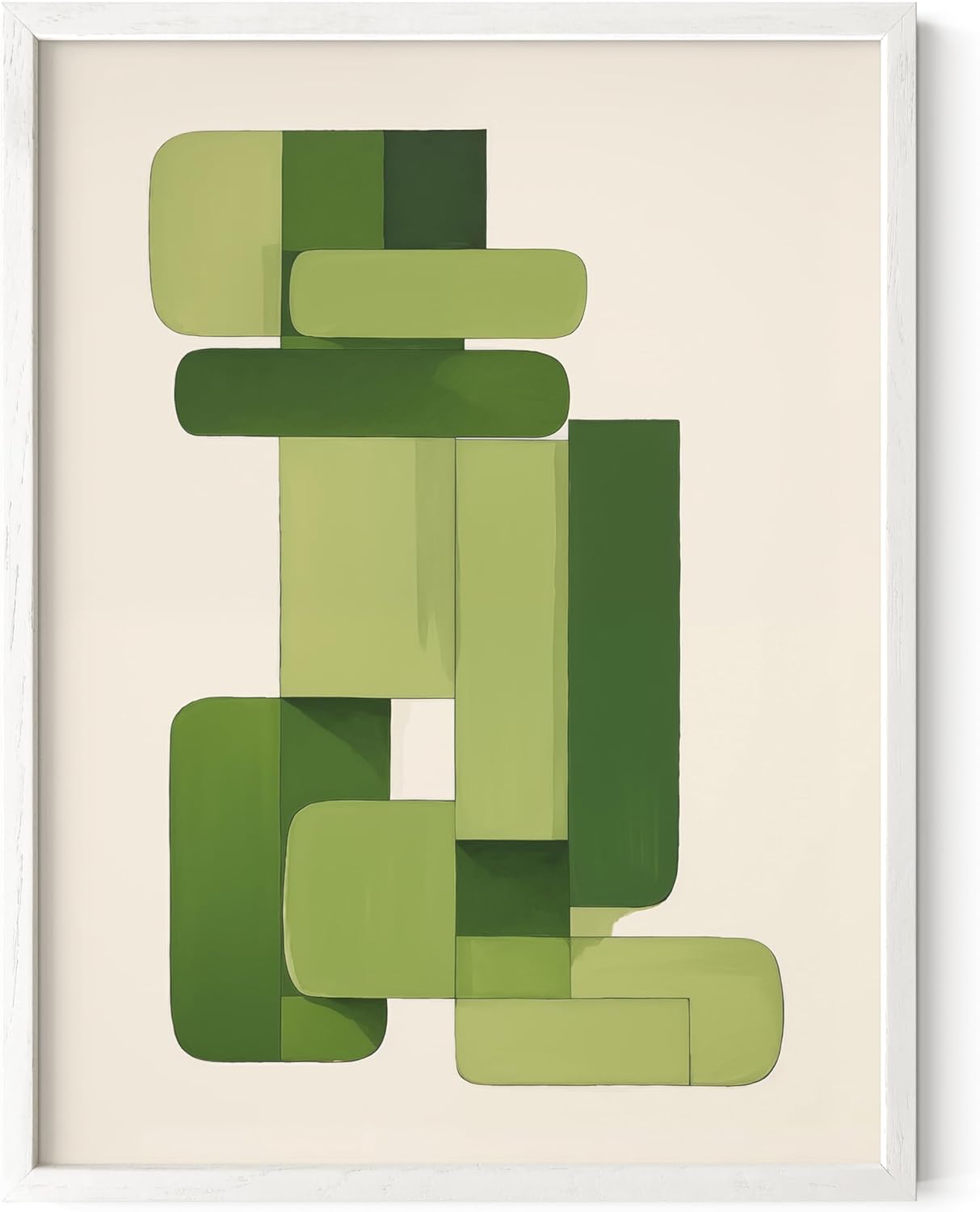 HAUS AND HUES Modern Abstract Wall Art - Blue and Green Living Room Art, Modern Artwork for Walls, Minimalist Picture for Living Room(Green Geometric, White Frame, 12x16)