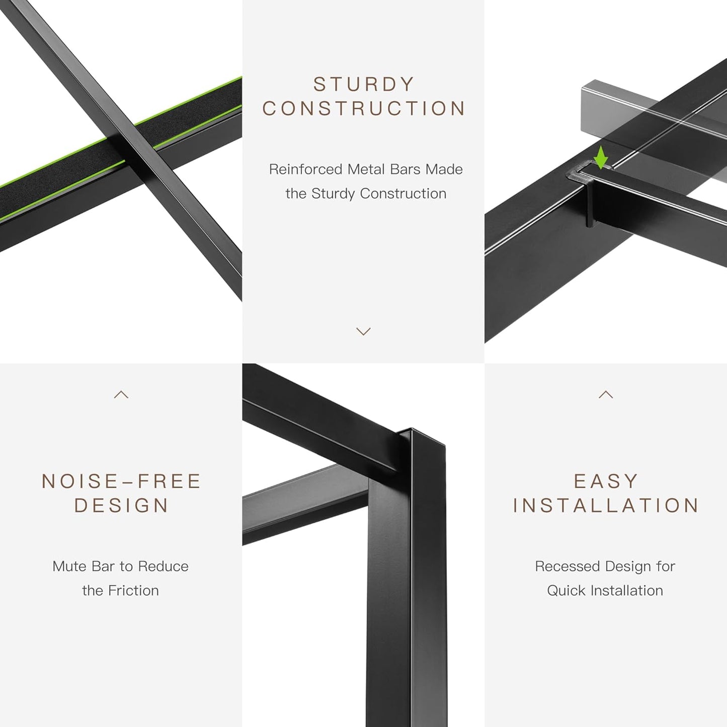 ikalido Queen Size Metal Canopy Bed Frame, Modern Four-Poster Platform Bed Frame, Mattress Foundation, Under-Bed Storage Space, No Box Spring Needed, Black