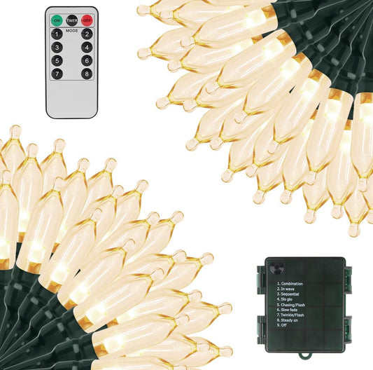 Christmas Lights 105ft 300 LED Battery String Lights with Timer Memory Function or Battery Powered Waterproof String Light for Indoor Outdoor Decoration