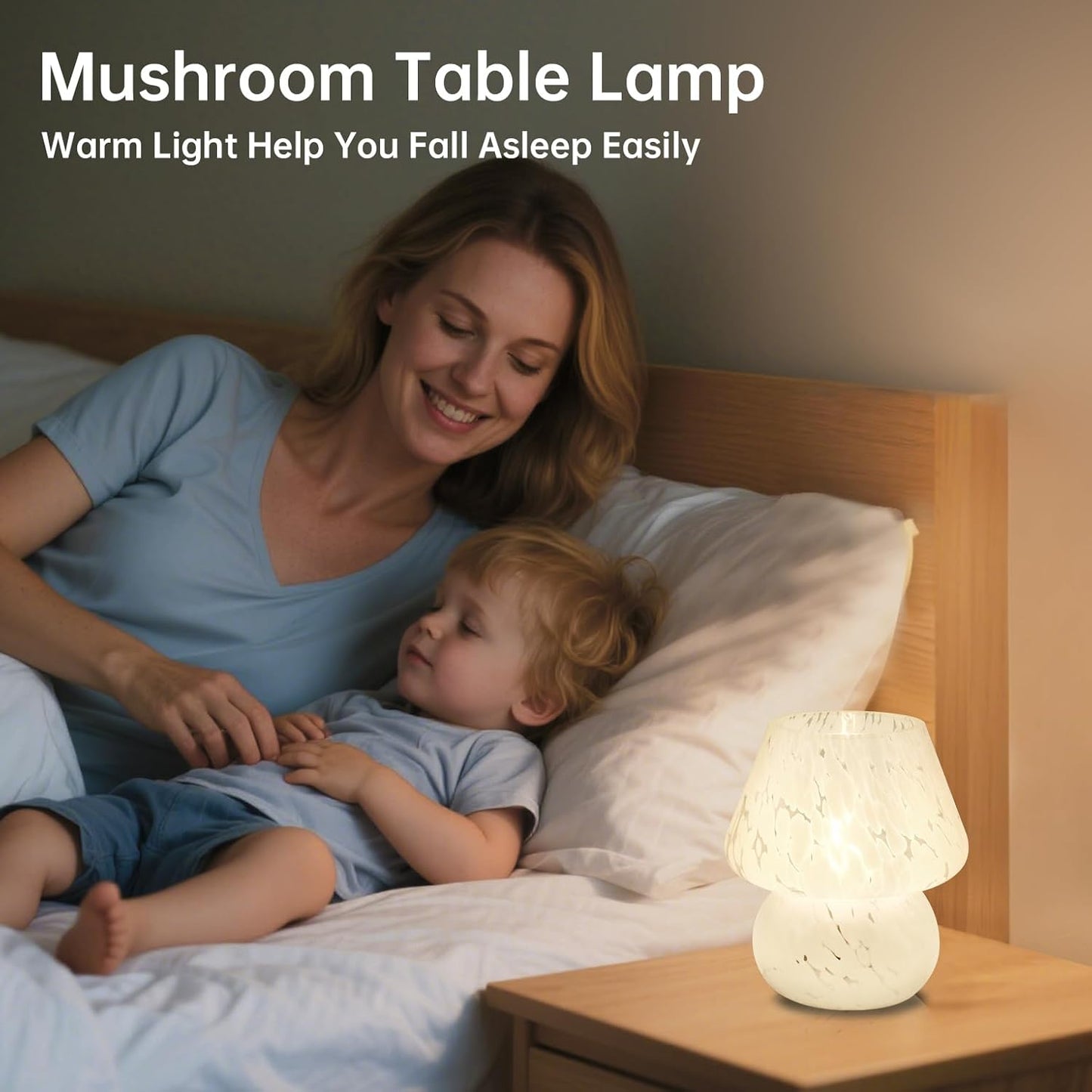 Mushroom Table Lamp for Bedroom, Small Bedside Lamp for Living Room, Modern Cute Nightstand LED Lamp Dimmable, White
