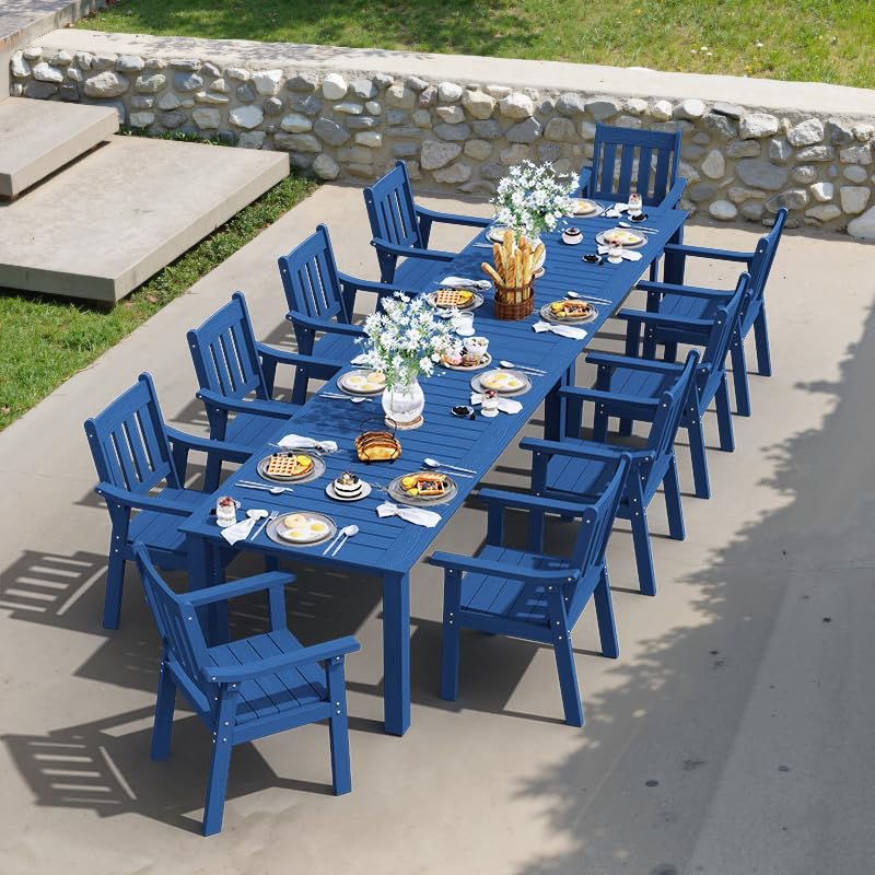 YEFU Outdoor Patio Dining Sets: All Weather 12 Piece Dining Table Set for 10 with Umbrella Hole & Aluminum Frame - Outdoor Furniture Patio 2 Table and 10 Chairs for Outside Backyard/Porch/Deck Blue