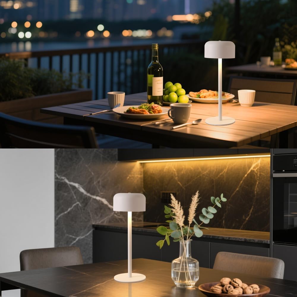 Cordless Table Lamps Set of 2, 6000mAh Rechargeable Battery Powered Lamp, 3 Color Stepless Dimming LED Table Light with Memory Function, Portable Table Light for Outdoor/Indoor/Restaurant (White)