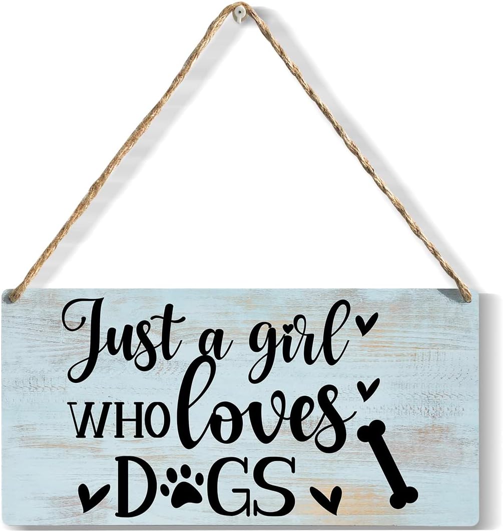 Funny Just a Girl Who Loves Dogs Wood Sign Rustic Dogs Lovers Wooden Hanging Plaque for Home Living Room Girl Bedroom Wall Art Decoration 6 x 12 Inches Present
