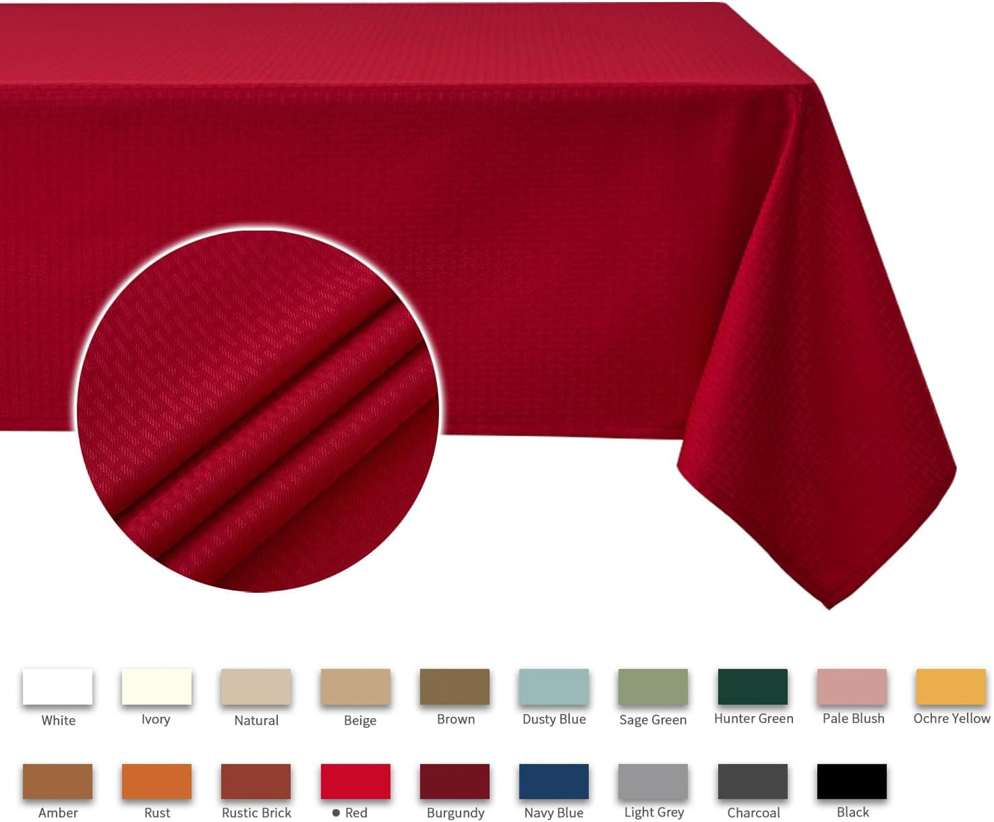 maxmill Square Tablecloth Weaved Texture Stain Resistant Waterproof Wrinkle Resistant Soft Table Cloth, Christmas Dinner Fabric Decoration for Dining Room Holiday Party, 52 x 52 Inch, Red