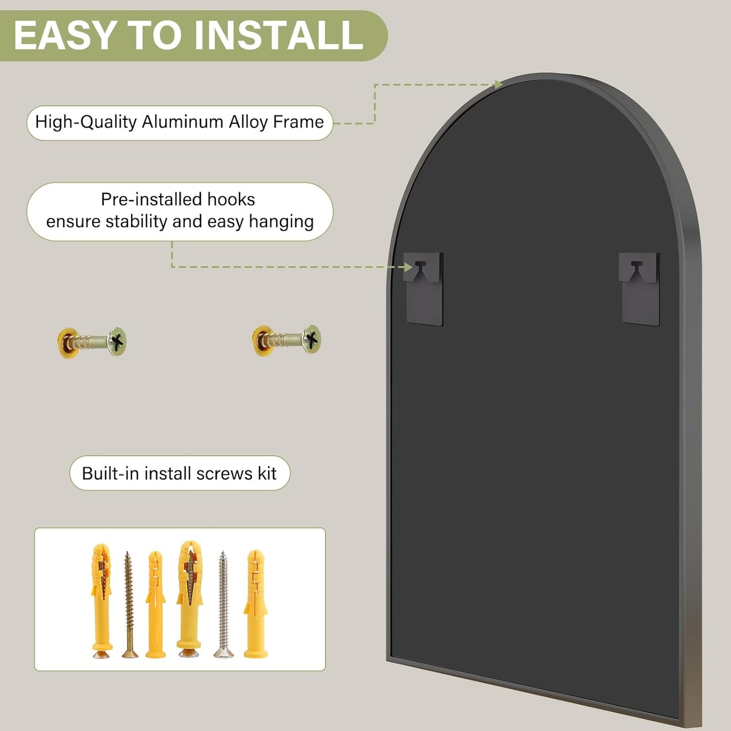 32"x48" Arched Bathroom Mirror with Aluminum Frame Arched Wall Mounted Vanity Mirror for Entryway, Bedroom, Living Room, Black