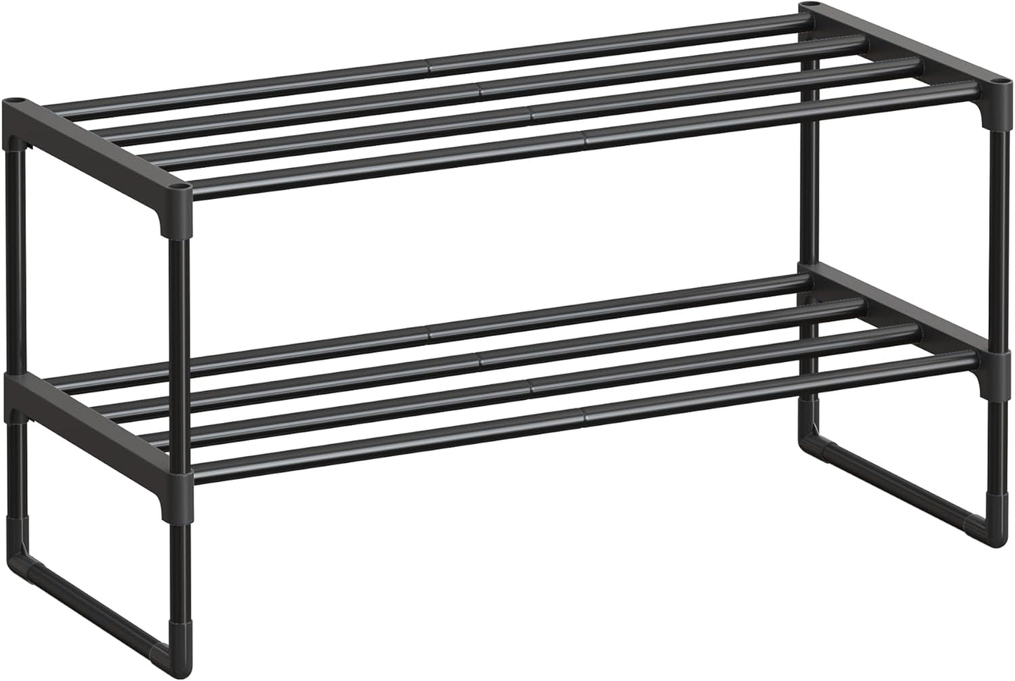 SONGMICS Shoe Rack, 2-Tier Shoe Organizer, Metal Storage Shelf, Upright or Upside Down, for 6-9 Pairs, Stackable, for Entryway, 11.8 x 26.8 x 13.2 Inches, Black ULSA202B01