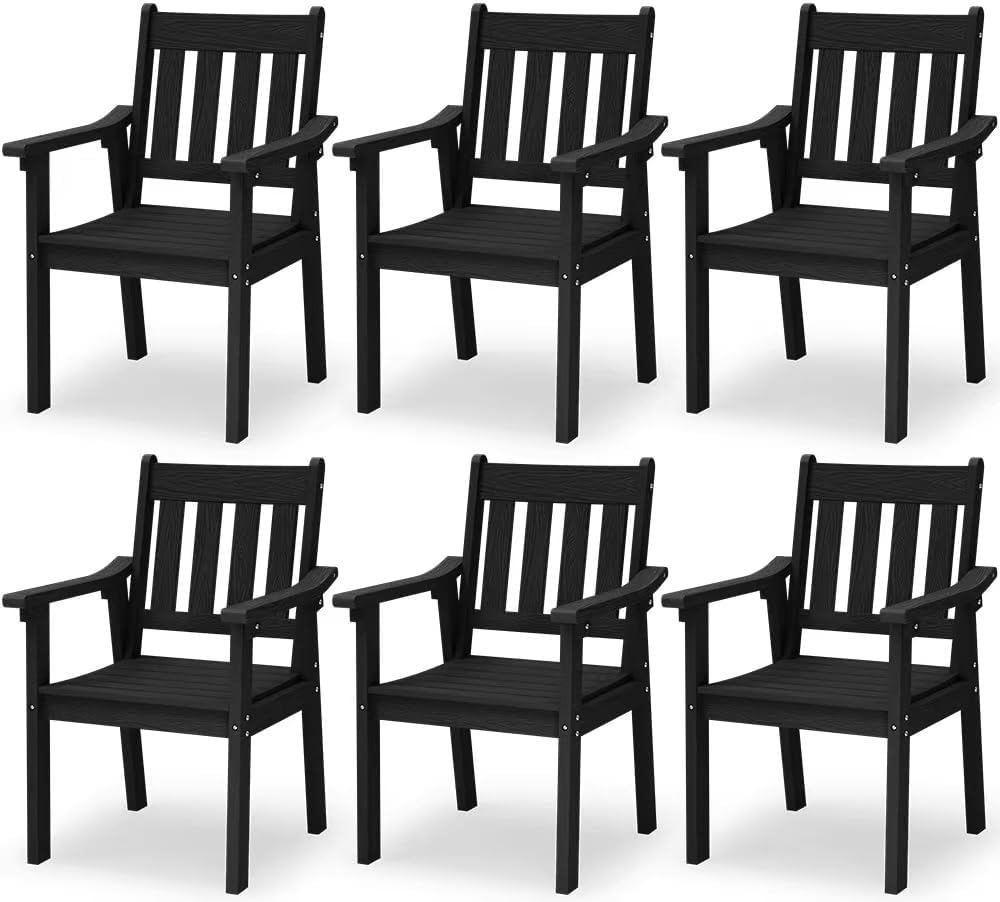 YEFU Patio Dining Chairs Set of 6: All Weather Outdoor Dining Chairs with Wide Curved Seat and Backrest - Outdoor Furniture Plastic for Outside Backyard/Garden/Porch/Deck 350lbs Capacity Black