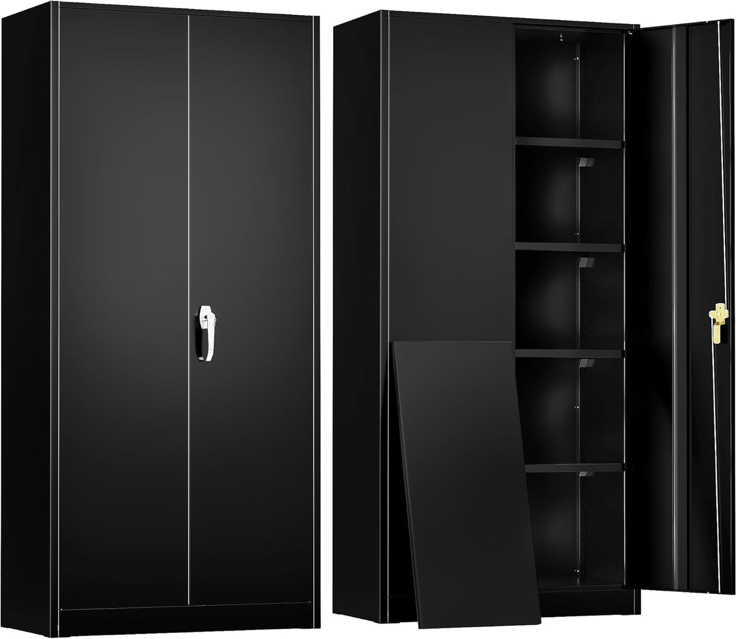 Greenvelly Metal Storage Cabinet with Lock,71" Metal Garage Cabinet with 2 Doors and 4 Adjustable Shelves,Lockable Storage Organization, Steel Tool Cabinets for Office,Home,Garage,Gym,School (Black)