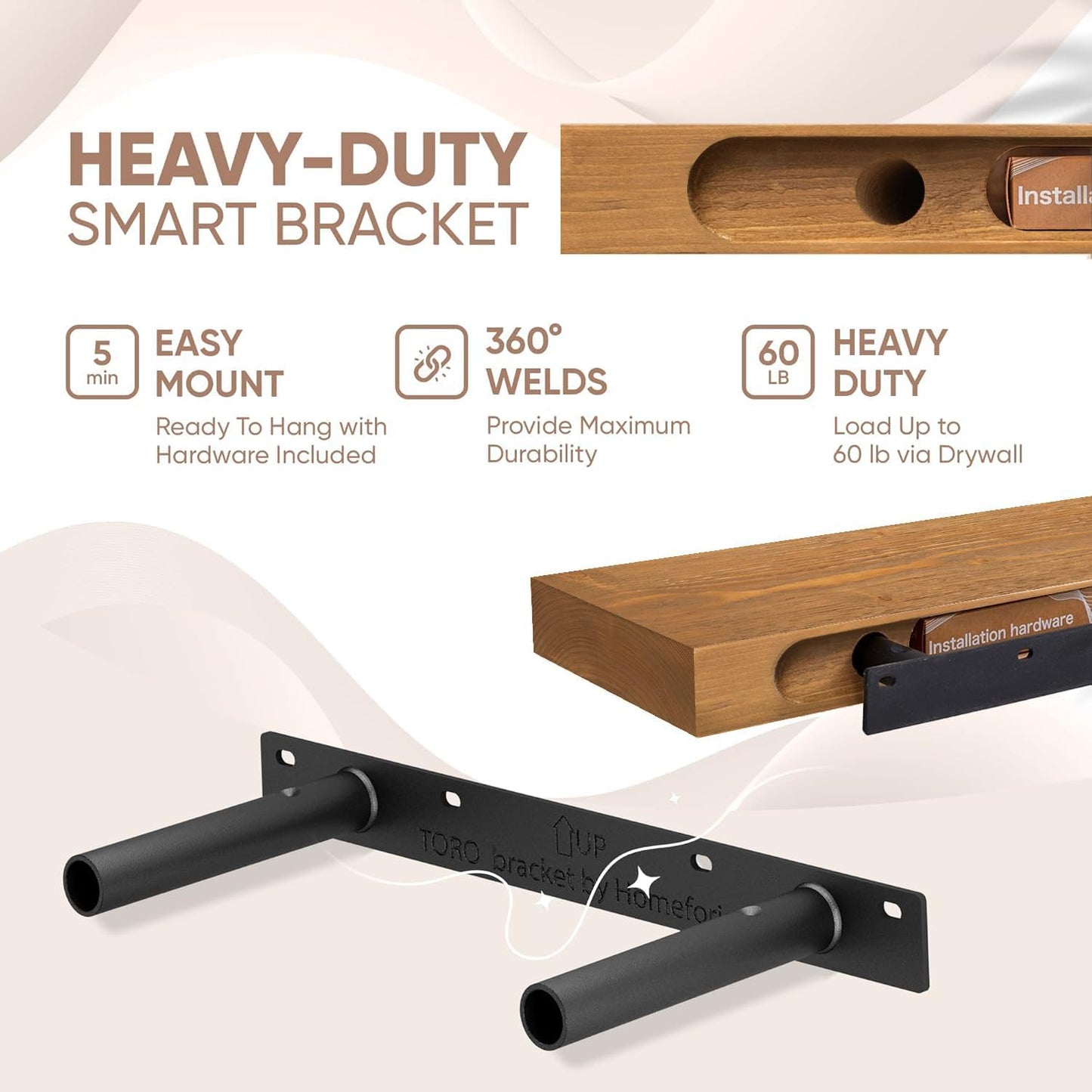 Homeforia 12 inch Golden Oak Floating Shelf, High End Solid Real Wood 12inch Small Floating Shelves for Wall Mounted, Oak Wooden 12in Floating Shelves, Heavy Duty Bracket, 12 X 6.5 X 1.75 in, Set of 4