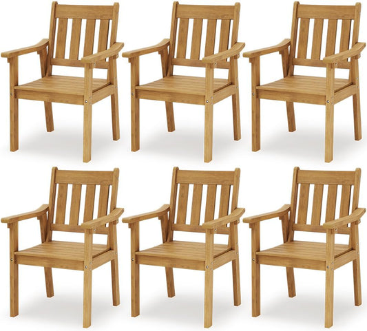 YEFU Patio Dining Chairs Set of 6: All Weather Outdoor Dining Chairs with Wide Curved Seat and Backrest - Outdoor Furniture Plastic for Outside Backyard/Garden/Porch/Deck 350lbs Capacity Teak