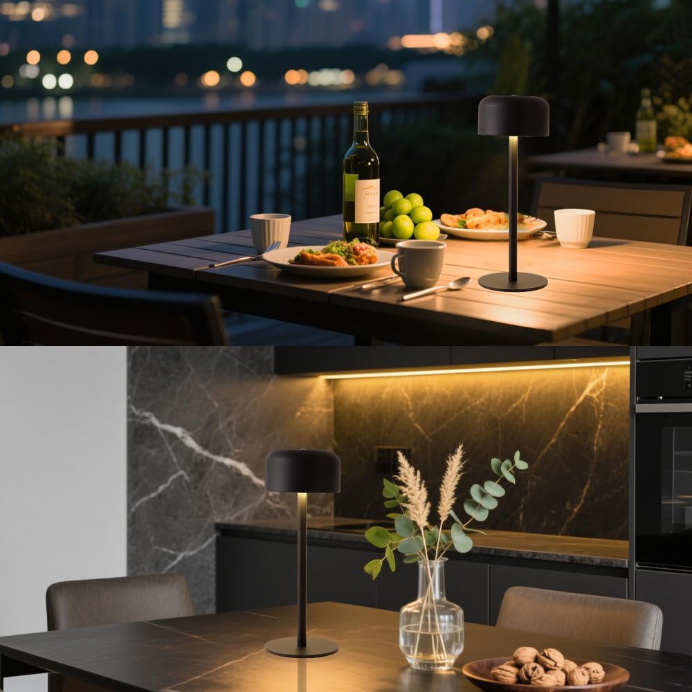 2 Pack Rechargeable Cordless Table Lamp, Portable 6000mAh Battery Table Light, 3 Color Stepless Dimming LED Table Lights with Memory Function, for Outdoor/Restaurant/Bedside/Patio(Black)