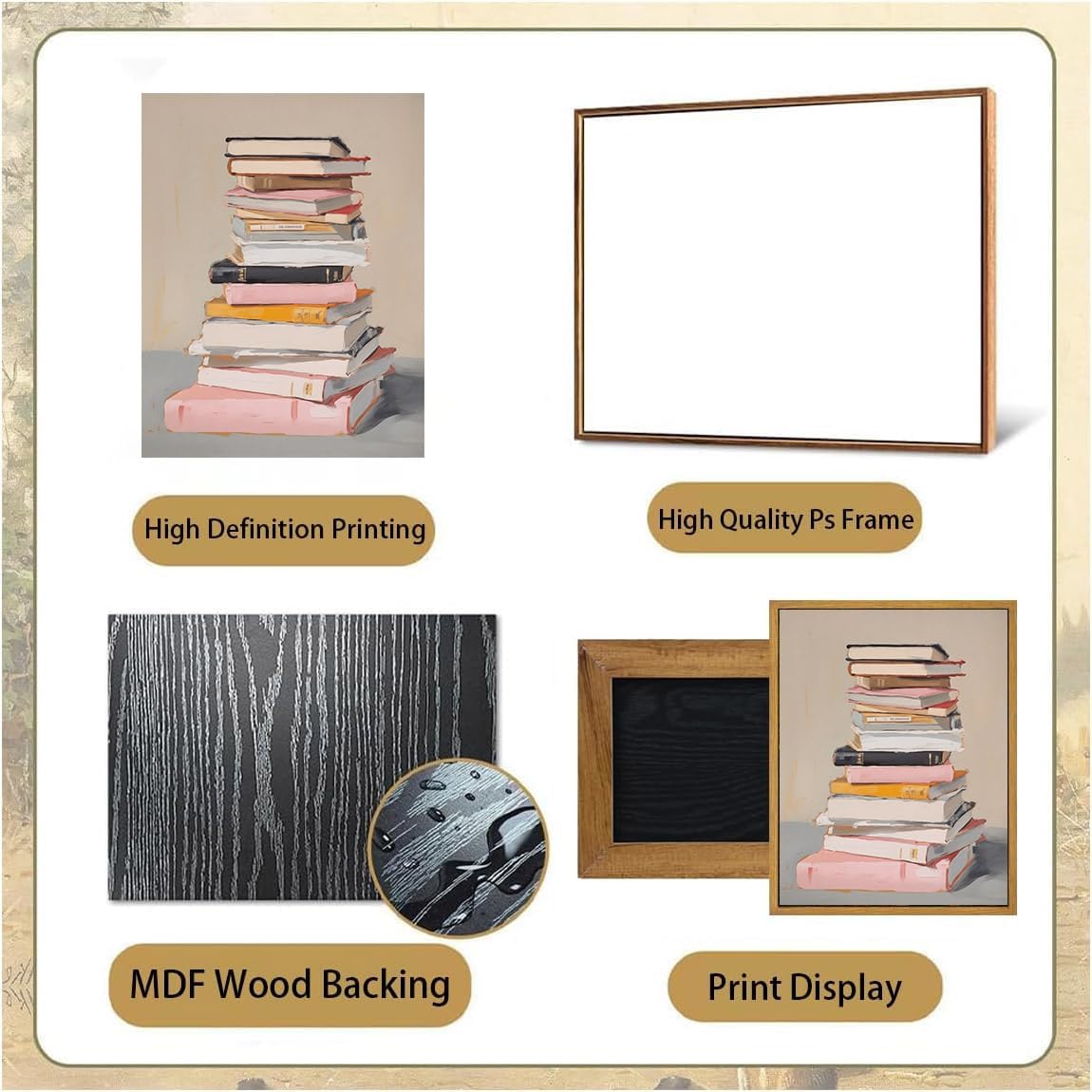 Djmwtb Framed Wall Art Book Canvas Wall Art Prints Vintage Library Books Wall Decor Aesthetic Posters Pictures Bookish Paintings for Classroom Reading Room Kids Bedroom 16x24in