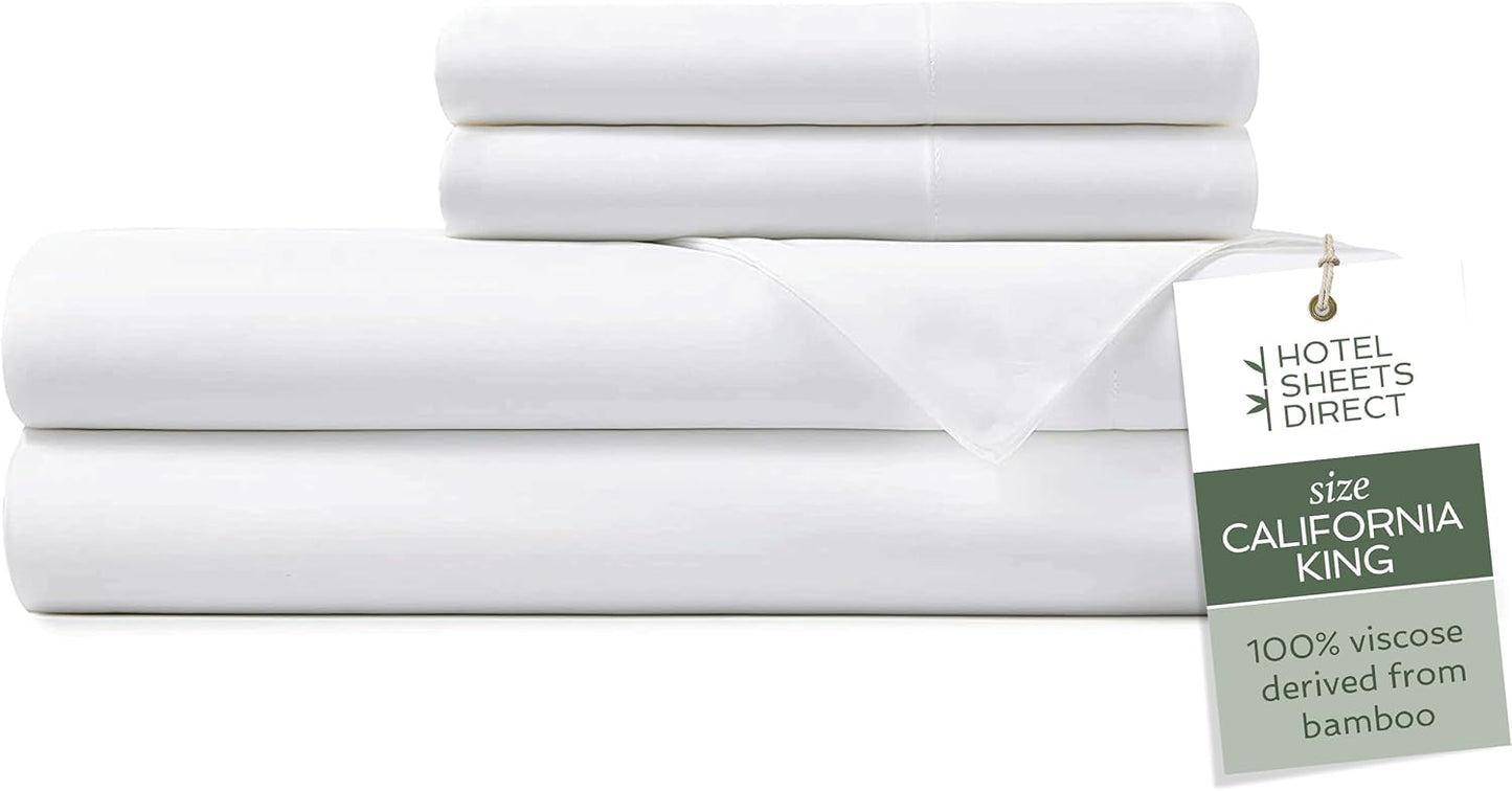 Hotel Sheets Direct 4 Piece Bed Sheet Set California King Size, 100% Viscose Derived from Bamboo Sheets Set with 2 Pillowcases, Cooling & Breathable Luxury Bedding, Moisture-Wicking, Silky Soft, White