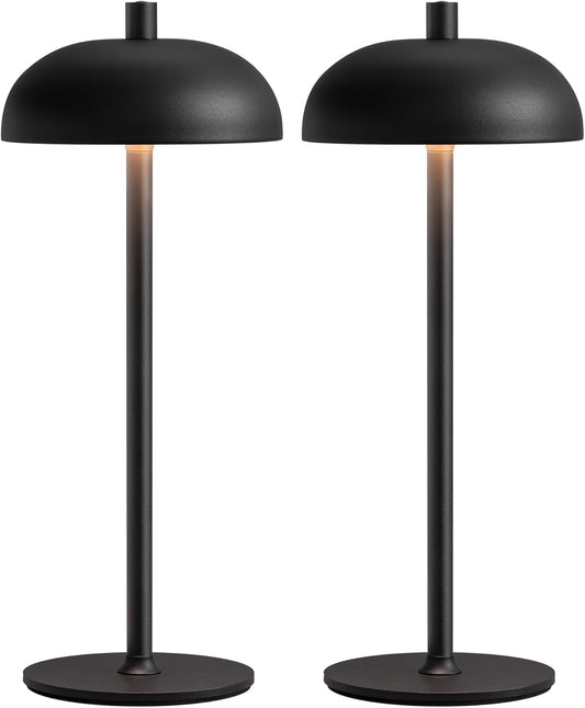 Cordless LED 12" Small Table Lamps Set of 2, Modern Portable Desk Lamp, 3 Color Dimming Rechargeable Battery Lights for Bedroom, Outdoor, Restaurant, Bedside, Baby Night Light, Gifts (Black)