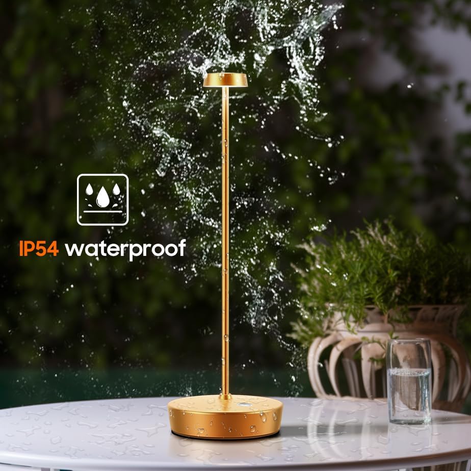 Cordless LED Table Lamp，Rechargeable Battery Desk Lamps, 3 Color Stepless Dimmable Metal Battery Table Lamps, Portable Table Light for Indoor/Outdoor/Restaurants/Bedroom/Bar