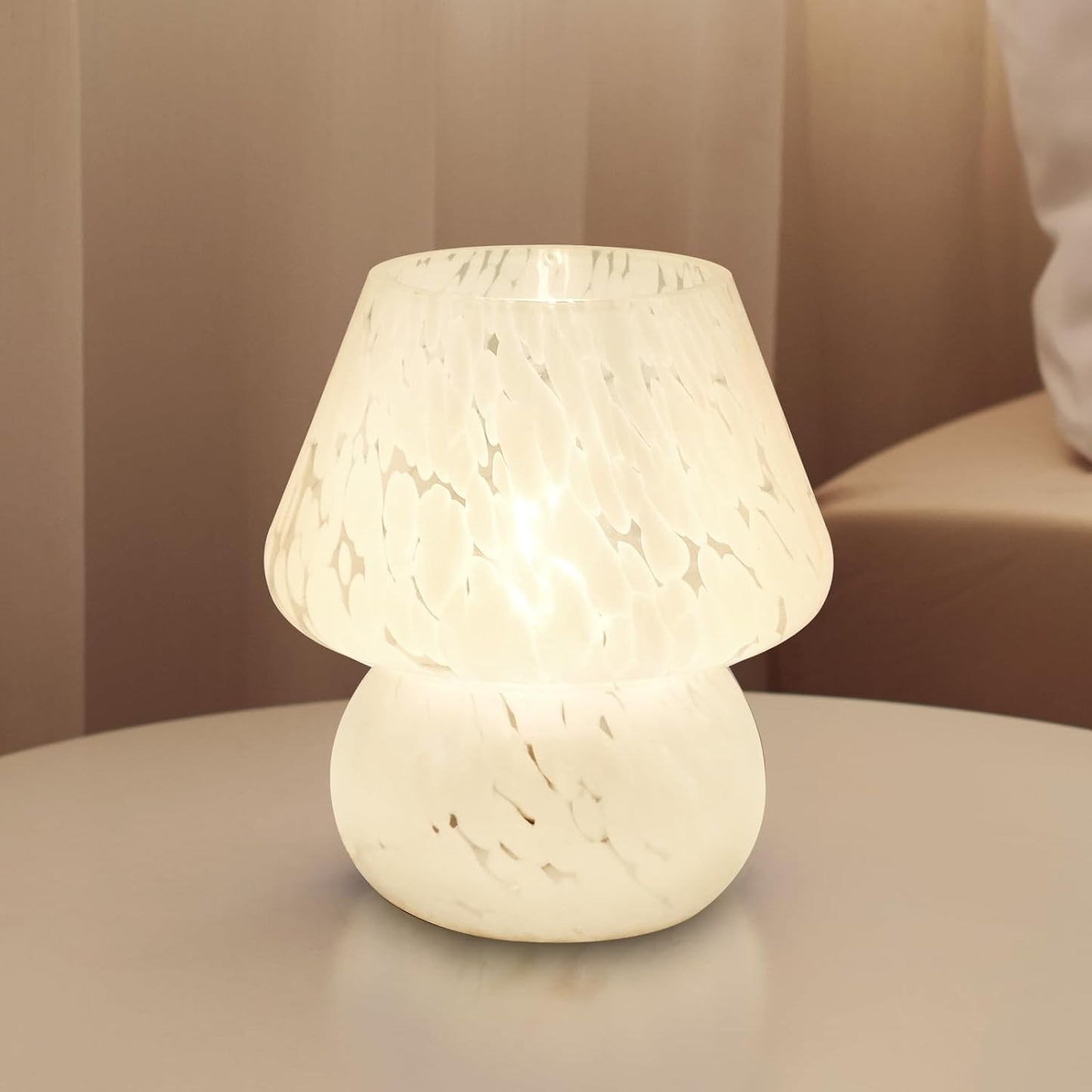 Mushroom Table Lamp for Bedroom, Small Bedside Lamp for Living Room, Modern Cute Nightstand LED Lamp Dimmable, White