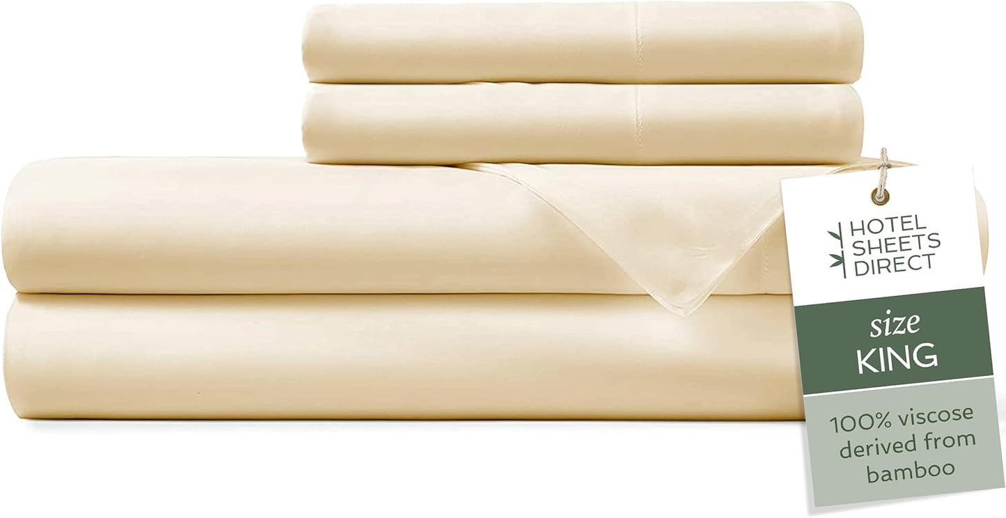 Hotel Sheets Direct 4 Piece Bed Sheet Set King Size, 100% Viscose Derived from Bamboo Sheets Set with 2 Pillowcases, Cooling & Breathable Luxury Bedding, Moisture-Wicking & Silky Soft, Light Yellow