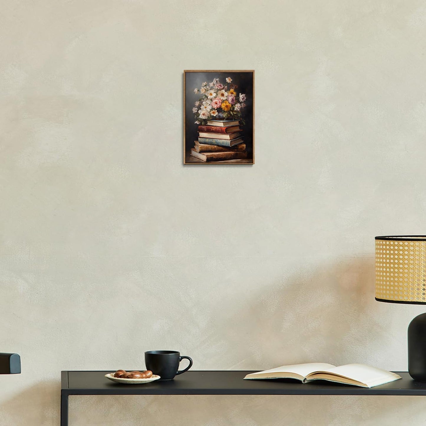 Djmwtb Vintage Framed Wall Art Floral Canvas Wall Art Prints Moody Flower Book Pictures Painting Wall Decor Artwork for Living Room Bedroom Bathroom Office 16x24in