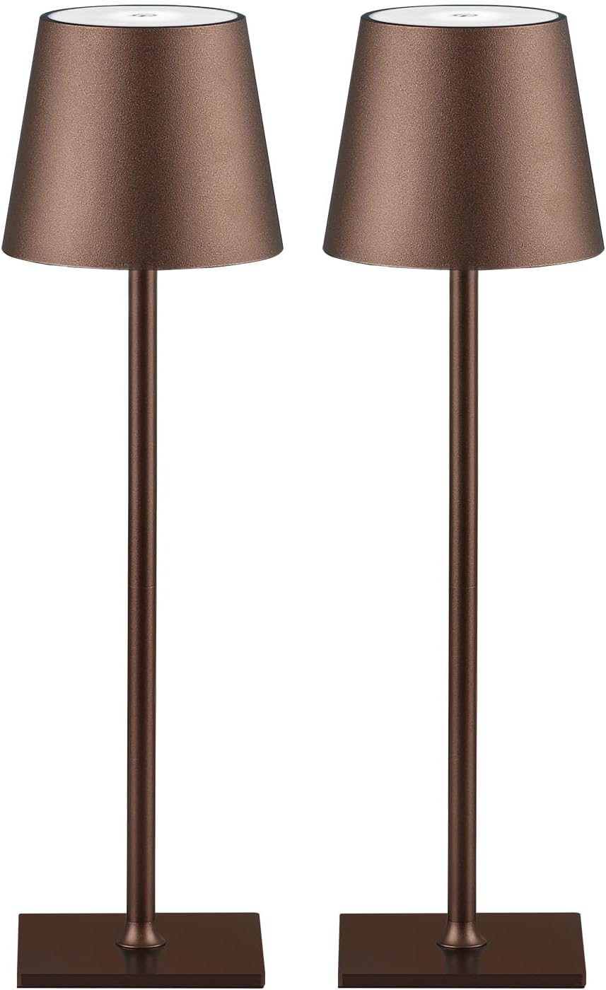 2 Pack Cordless Table Lamps, 3 Colors Stepless Dimming, 5000mAh Rechargeable Battery LED Desk Lamp for Bedroom/Couple Dinner/Desk/Cafe/Dining Room/Terrace